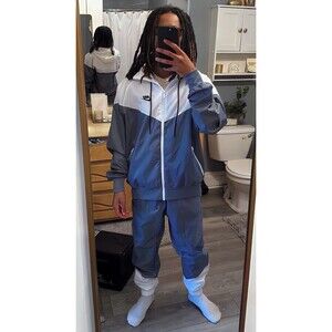 Nike Vintage Rare Windrunner Track Suit Jacket Pants Silver White Nylon Glanz S